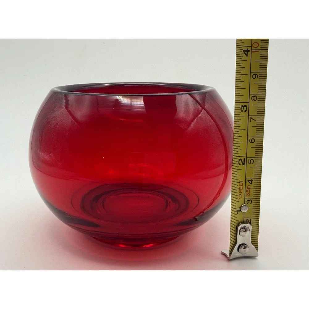 Vintage Viking Glass Ruby Red Rose Bowl Vase 3 1/4